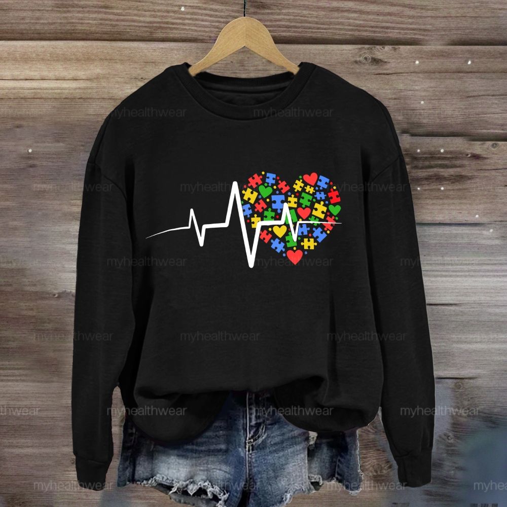 Autism Puzzle Heartbeat  Sweatshirt
