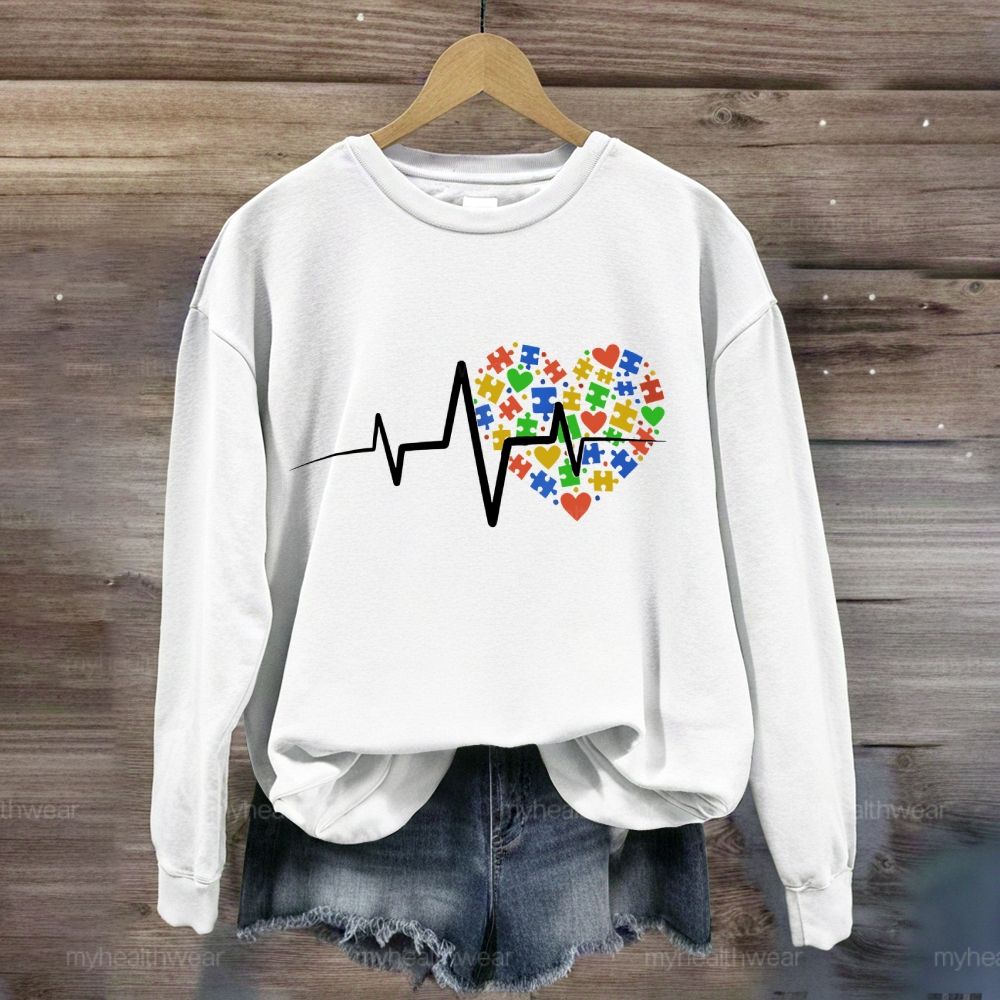 Autism Puzzle Heartbeat  Sweatshirt