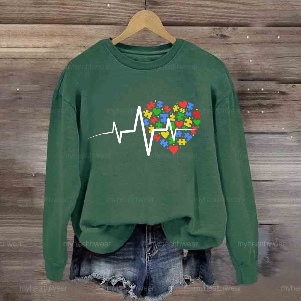 Autism Puzzle Heartbeat  Sweatshirt