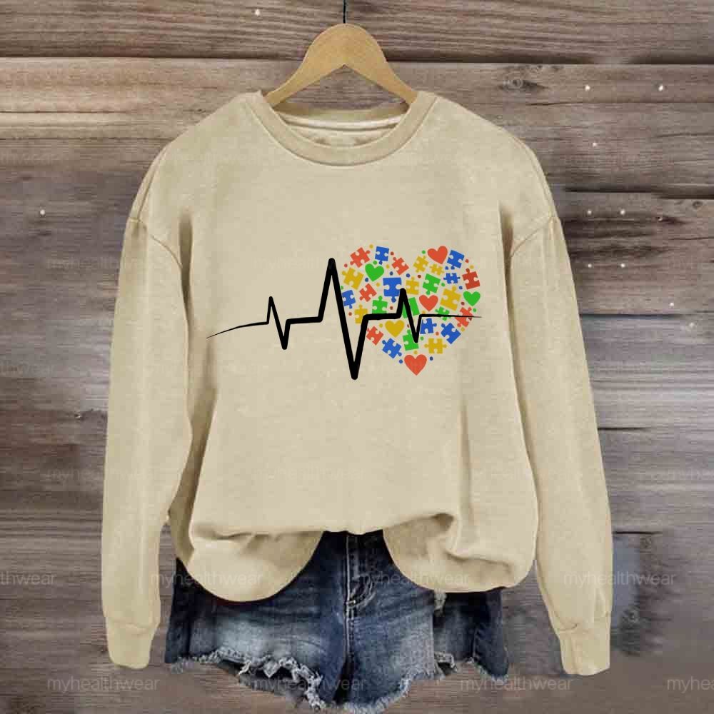 Autism Puzzle Heartbeat  Sweatshirt