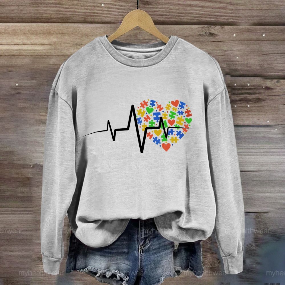 Autism Puzzle Heartbeat  Sweatshirt