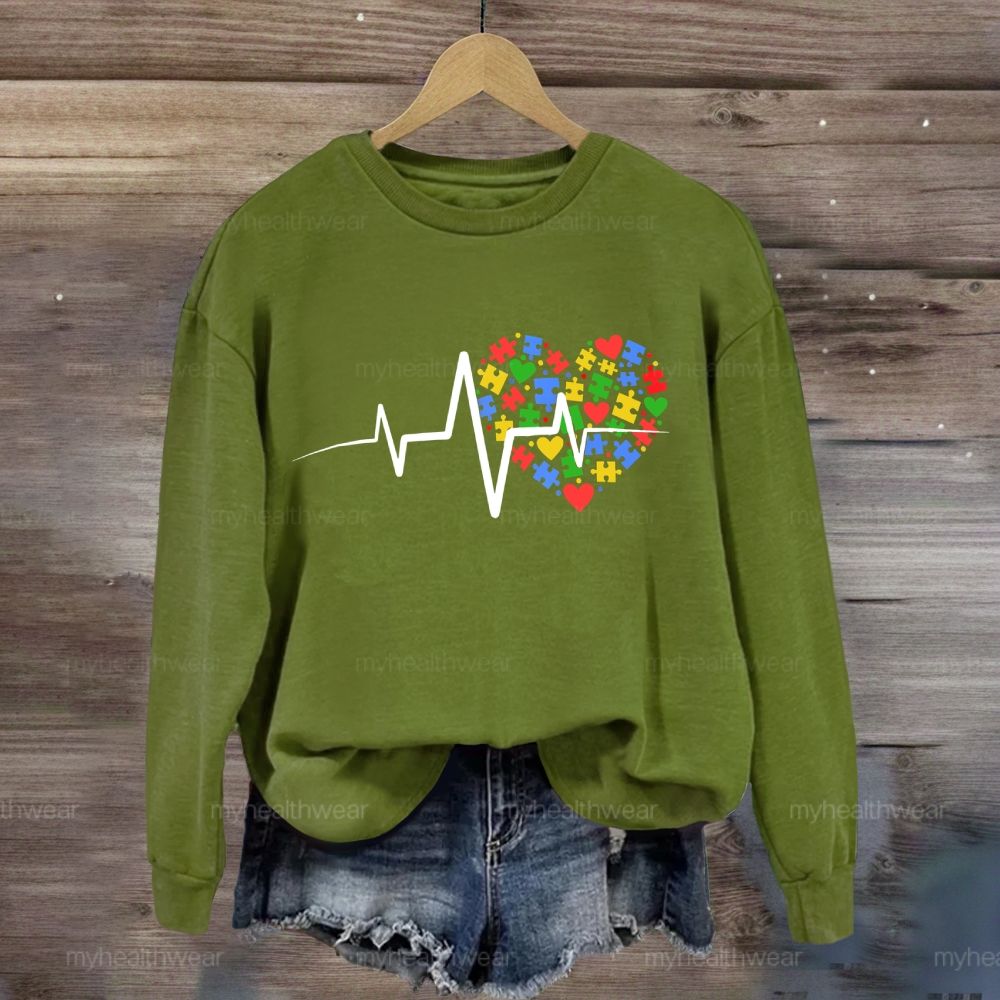 Autism Puzzle Heartbeat  Sweatshirt