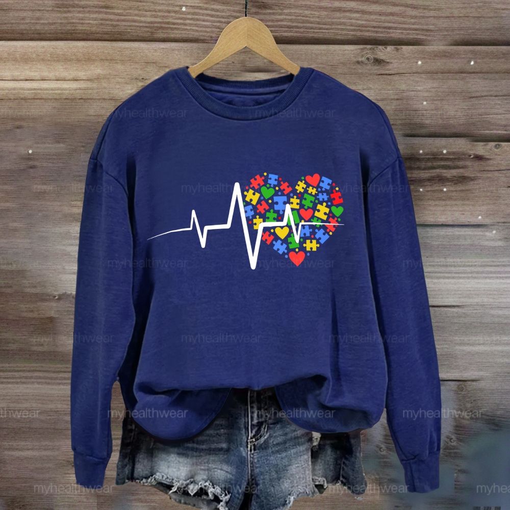 Autism Puzzle Heartbeat  Sweatshirt