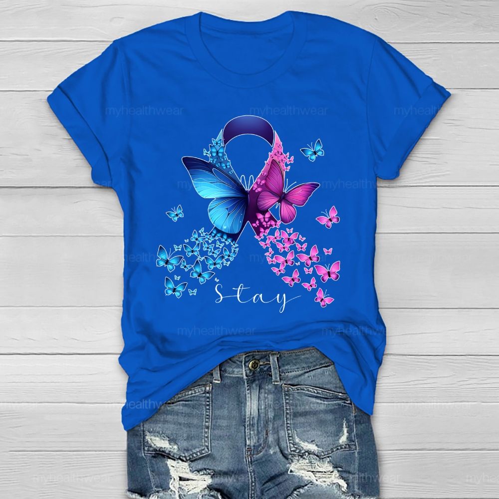 Stay Suicide Prevention Ribbon Butterfly Healthwear T-shirt