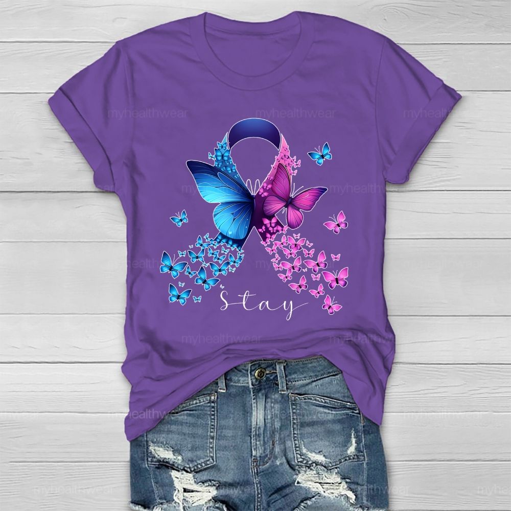 Stay Suicide Prevention Ribbon Butterfly Healthwear T-shirt