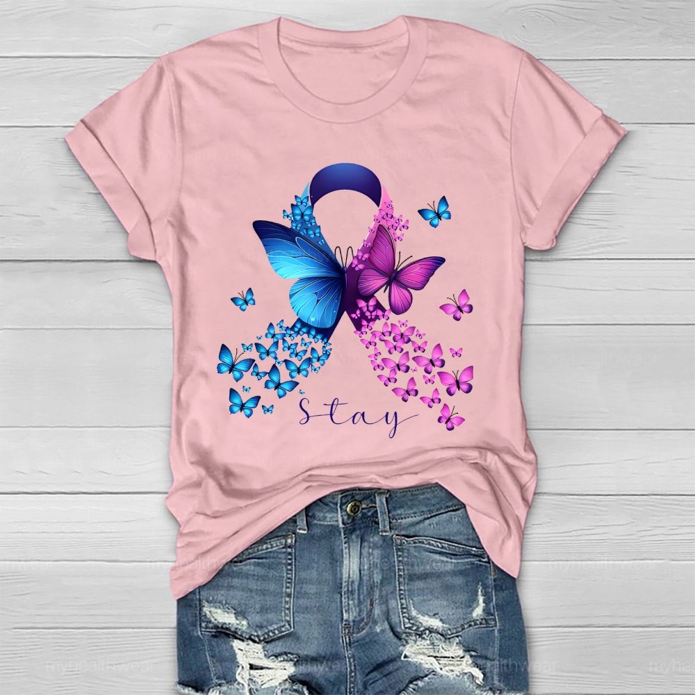 Stay Suicide Prevention Ribbon Butterfly Healthwear T-shirt