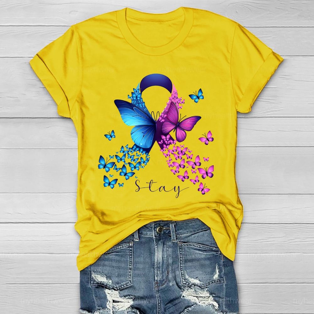 Stay Suicide Prevention Ribbon Butterfly Healthwear T-shirt