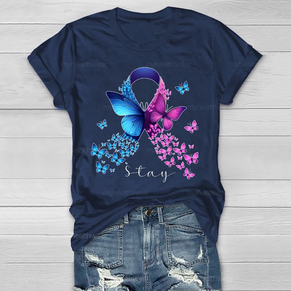 Stay Suicide Prevention Ribbon Butterfly Healthwear T-shirt