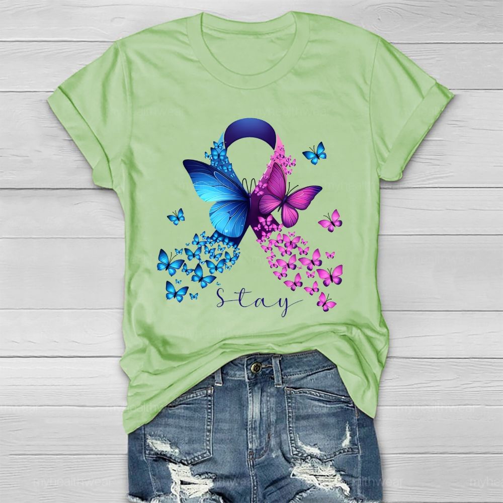 Stay Suicide Prevention Ribbon Butterfly Healthwear T-shirt