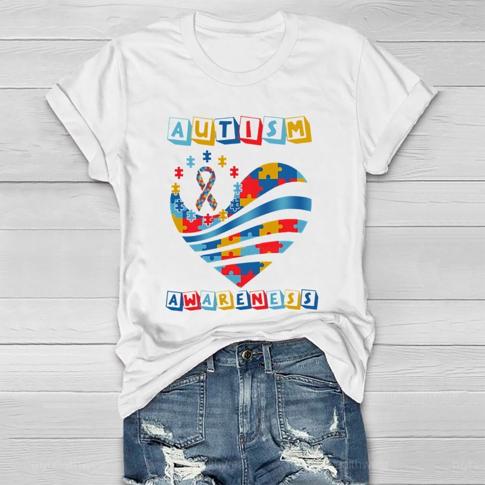 Autism Awareness Colorful Puzzle Heart Healthwear T-shirt