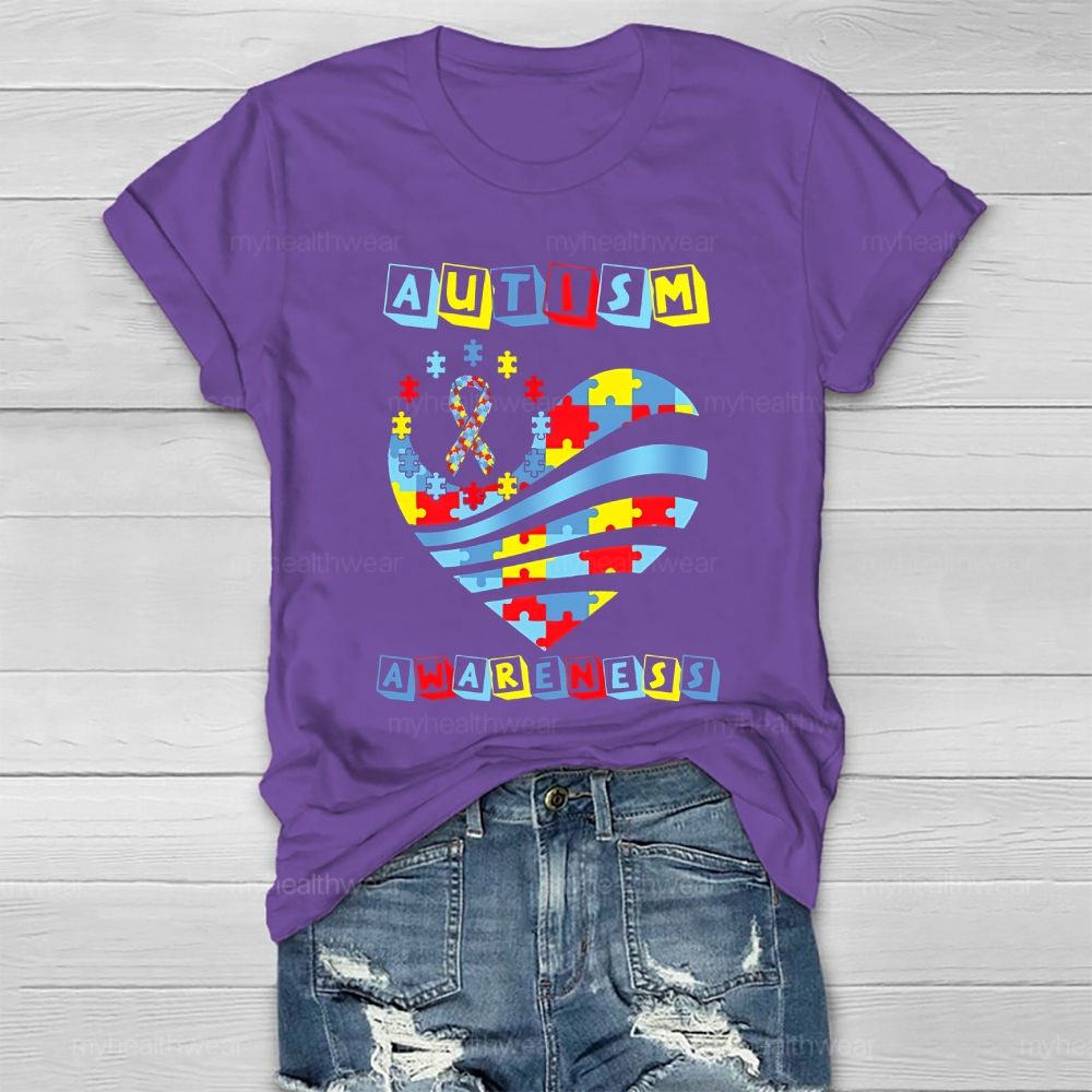 Autism Awareness Colorful Puzzle Heart Healthwear T-shirt