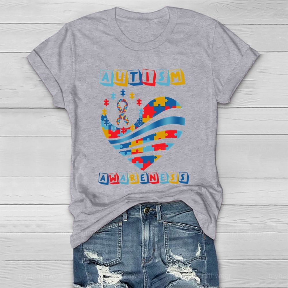 Autism Awareness Colorful Puzzle Heart Healthwear T-shirt