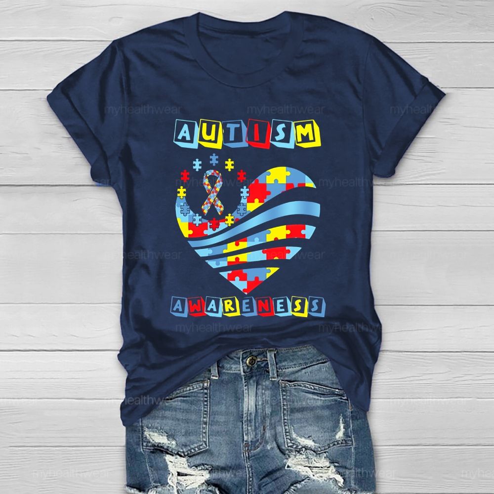 Autism Awareness Colorful Puzzle Heart Healthwear T-shirt
