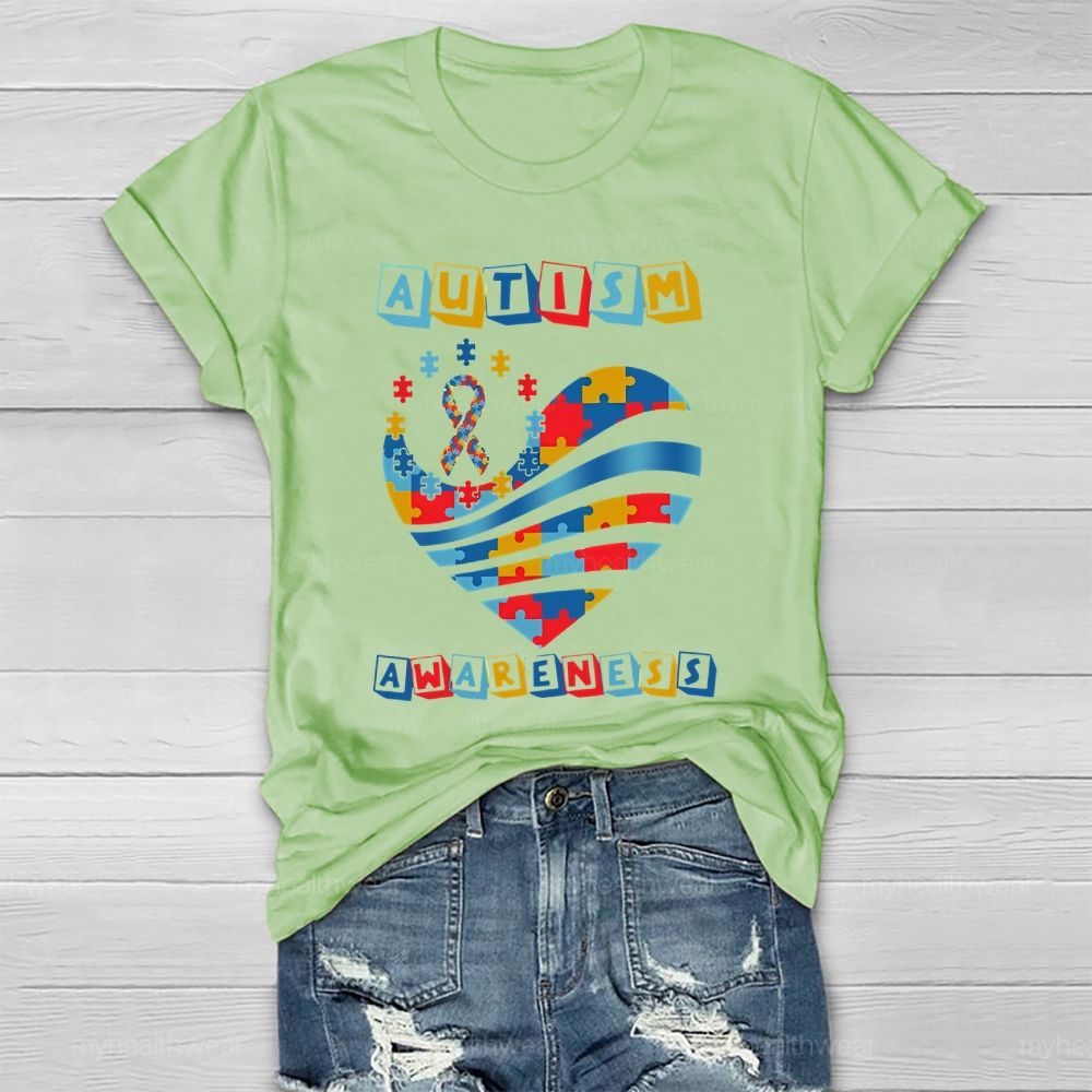 Autism Awareness Colorful Puzzle Heart Healthwear T-shirt