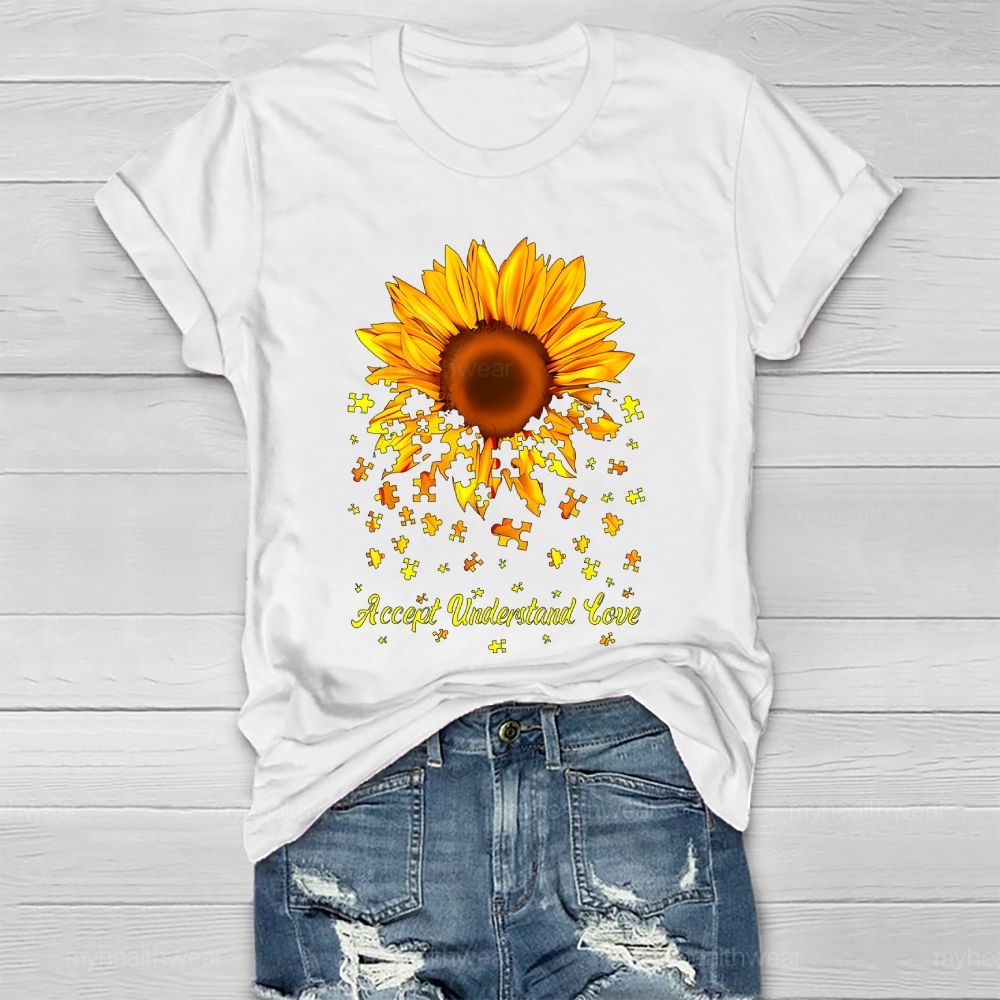 Accept Understand Love Puzzle Sunflower Healthwear T-shirt