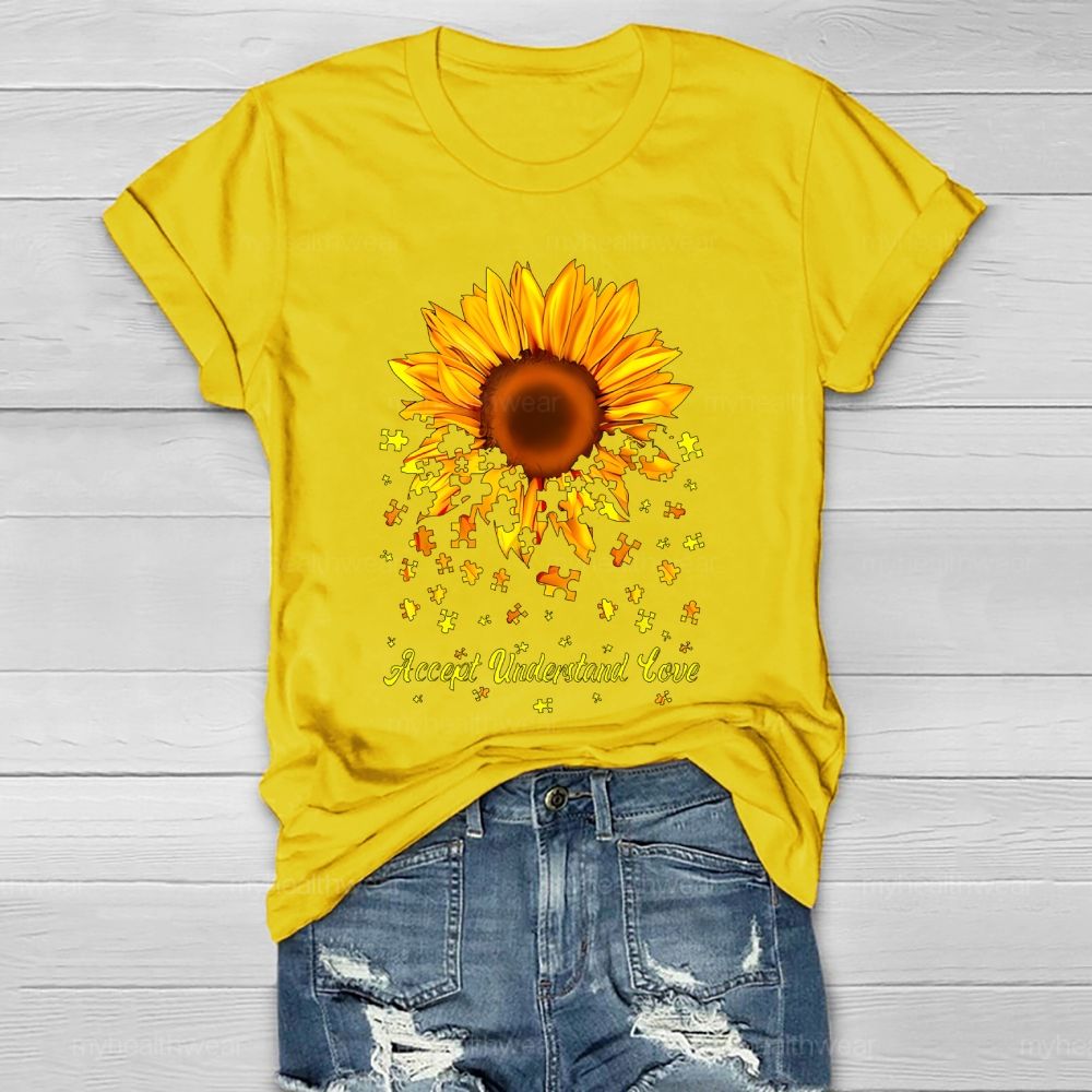Accept Understand Love Puzzle Sunflower Healthwear T-shirt