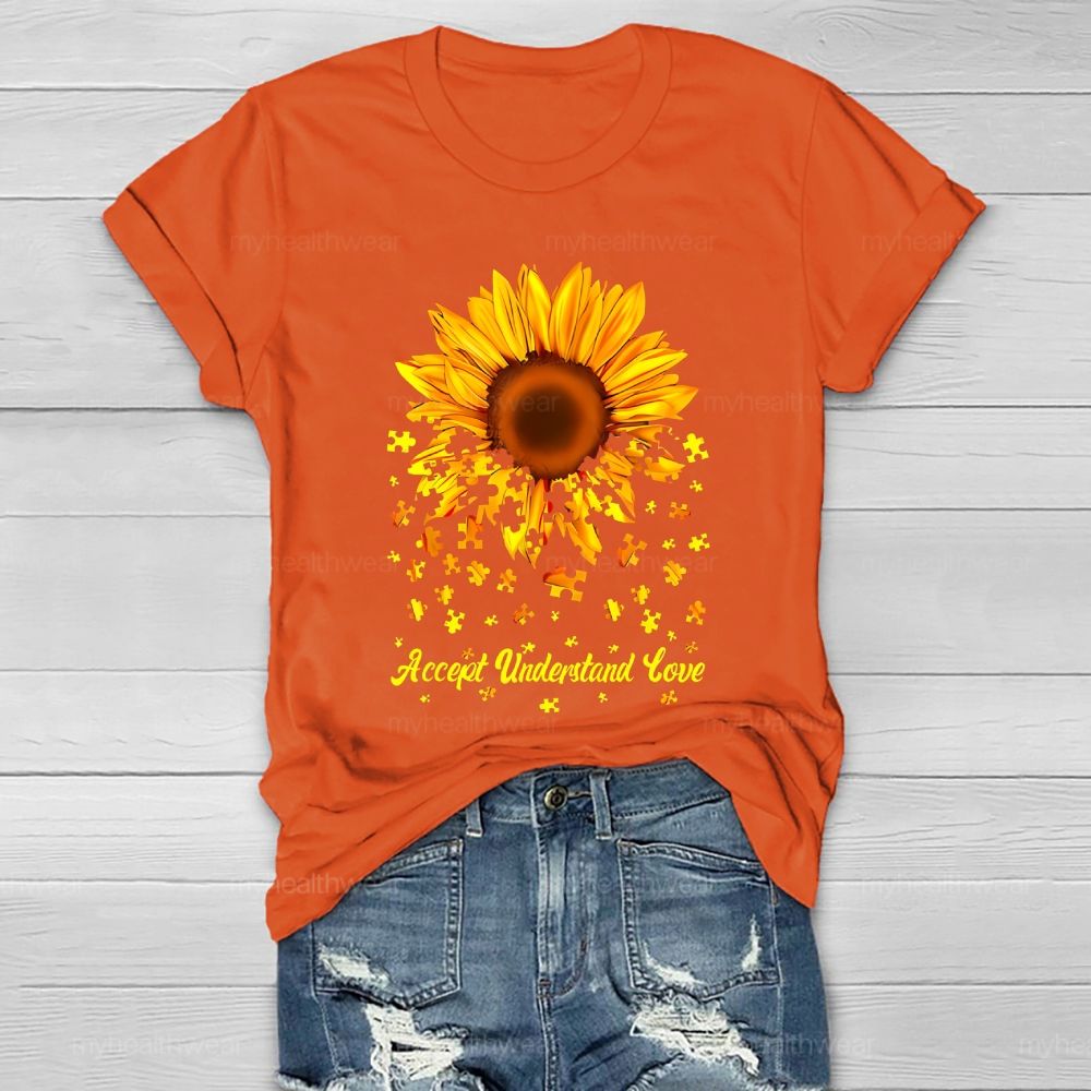 Accept Understand Love Puzzle Sunflower Healthwear T-shirt