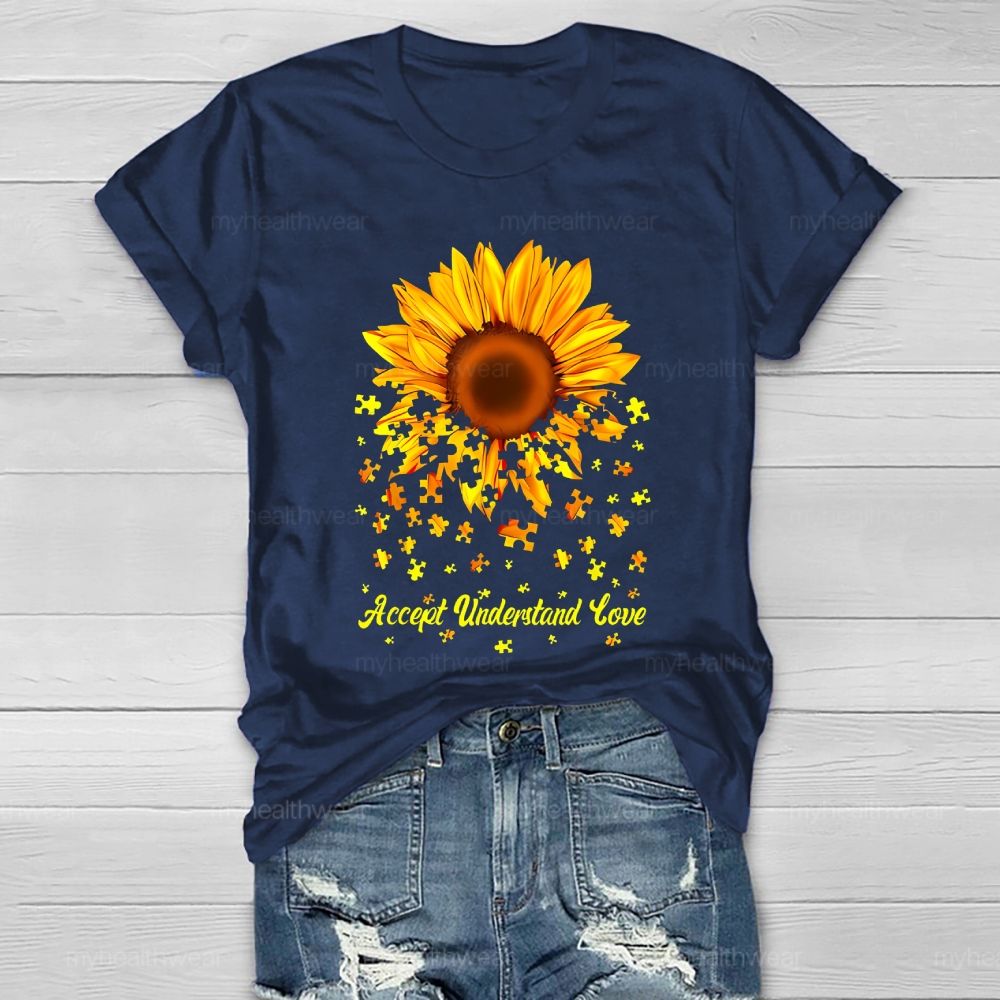 Accept Understand Love Puzzle Sunflower Healthwear T-shirt