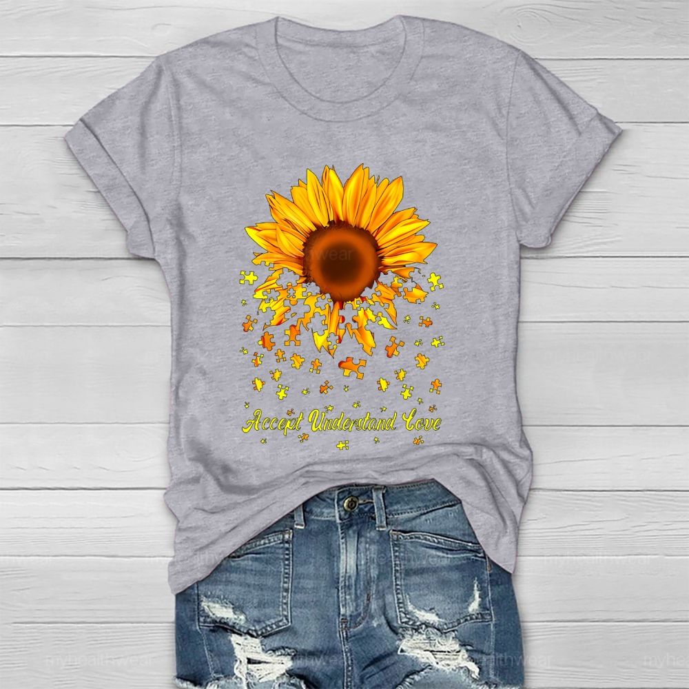Accept Understand Love Puzzle Sunflower Healthwear T-shirt