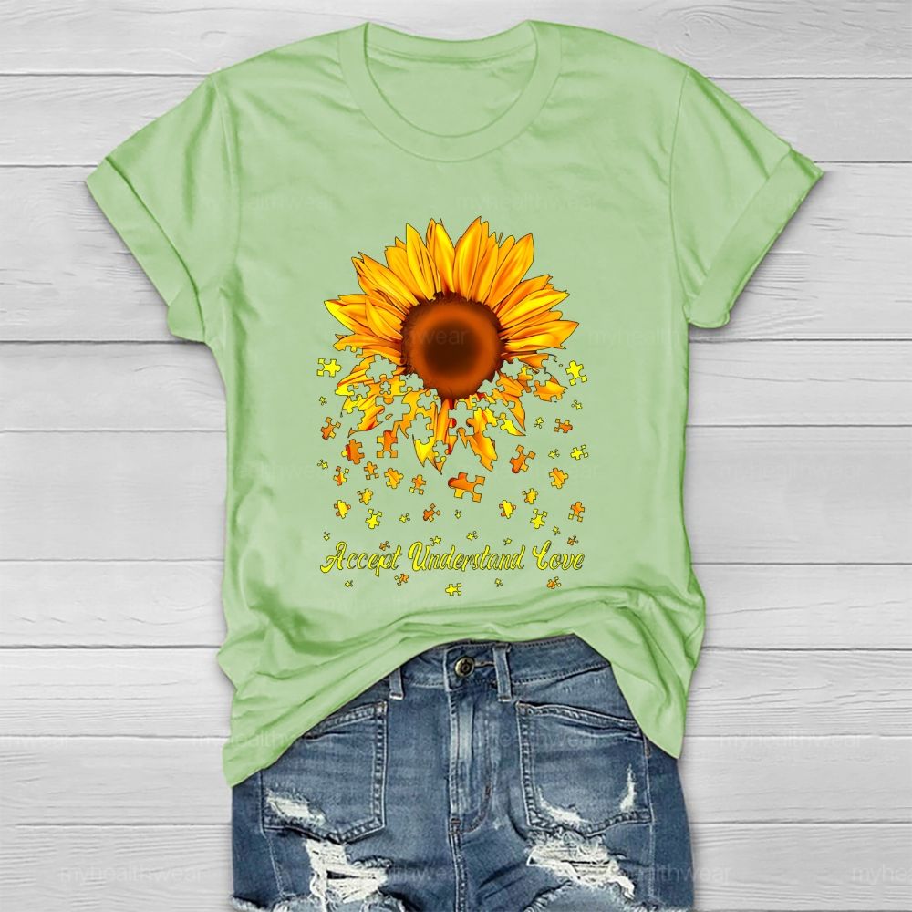 Accept Understand Love Puzzle Sunflower Healthwear T-shirt
