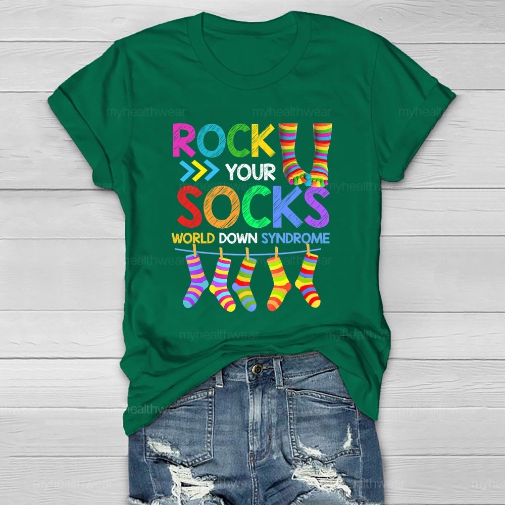 Rock Your Socks World Down Syndrome Awareness  Healthwear T-shirt