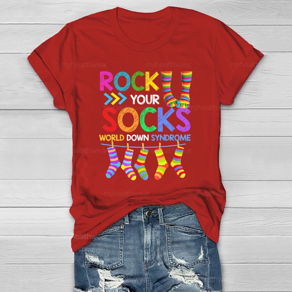 Rock Your Socks World Down Syndrome Awareness  Healthwear T-shirt