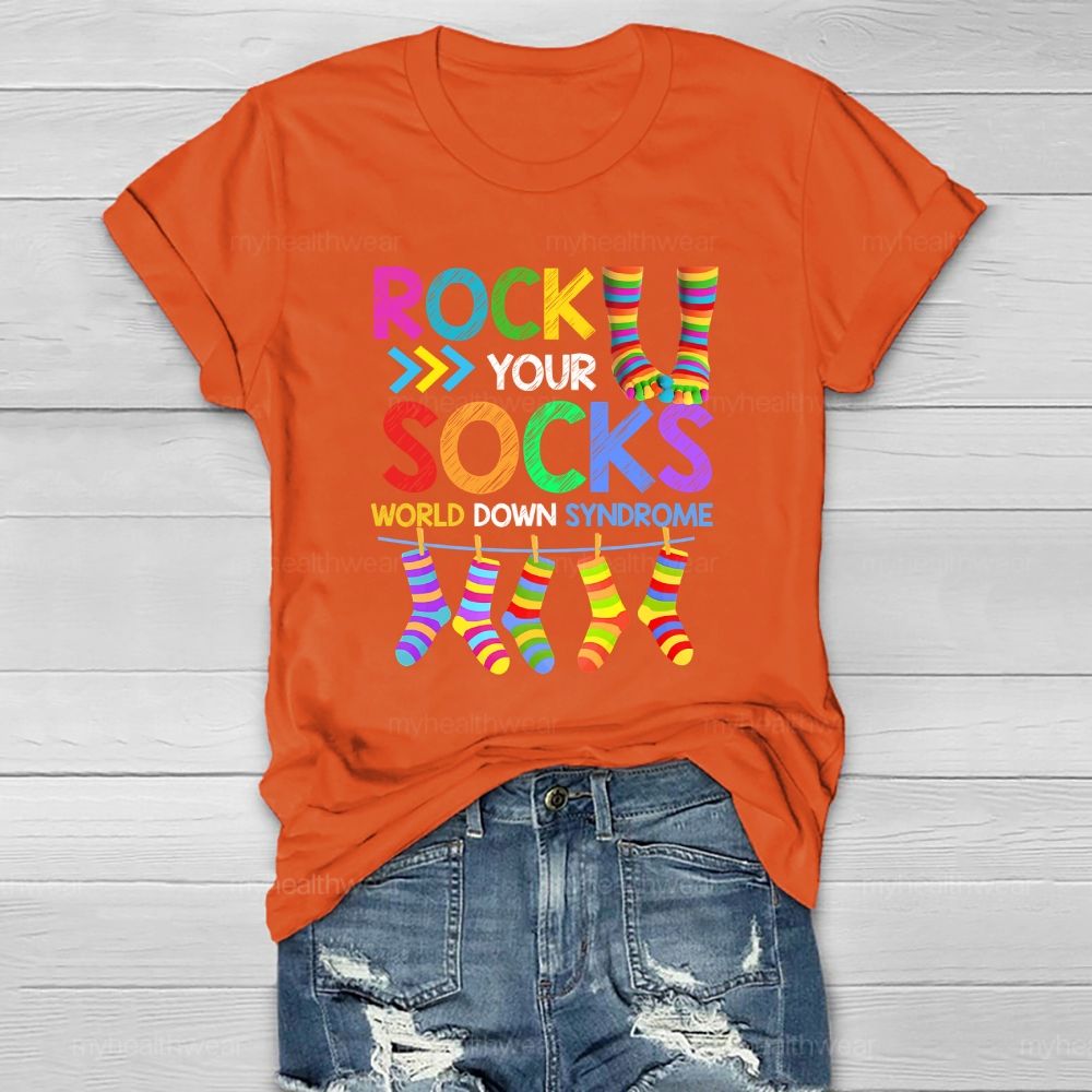 Rock Your Socks World Down Syndrome Awareness  Healthwear T-shirt