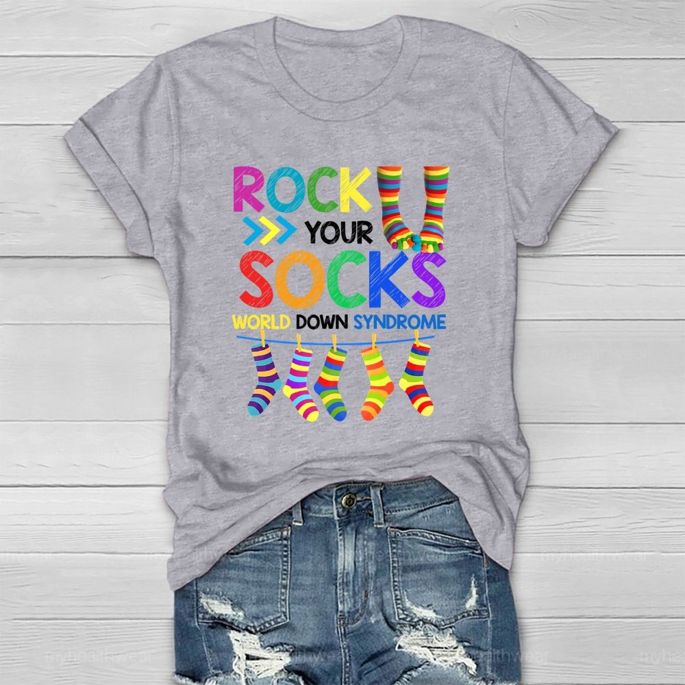 Rock Your Socks World Down Syndrome Awareness  Healthwear T-shirt