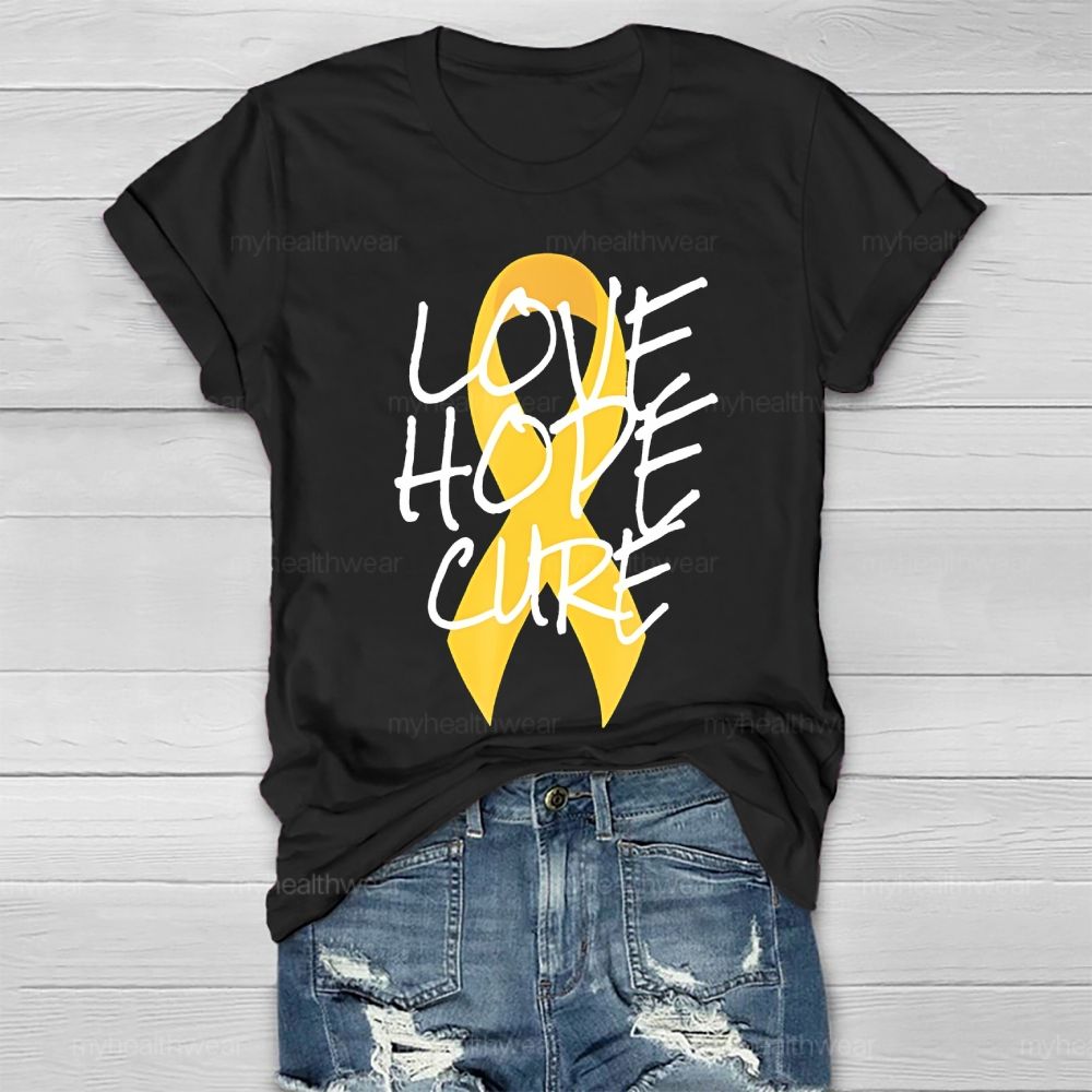 Love Hope Cure Gold Ribbon Healthwear T-shirt