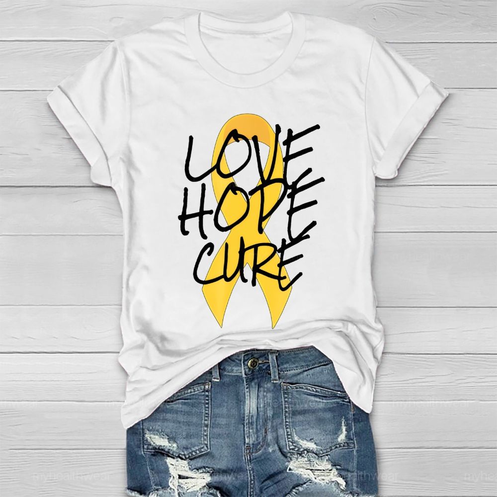 Love Hope Cure Gold Ribbon Healthwear T-shirt