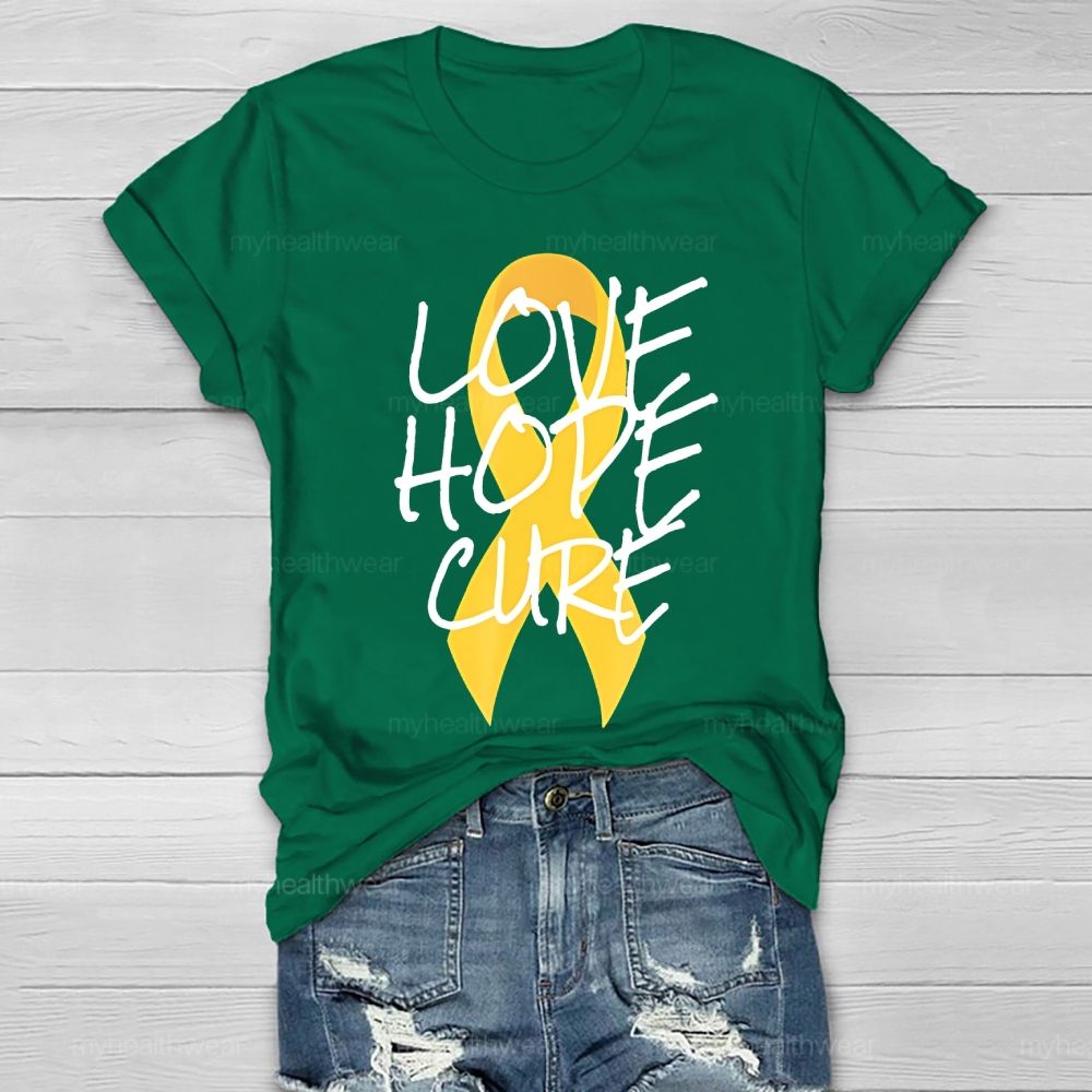 Love Hope Cure Gold Ribbon Healthwear T-shirt
