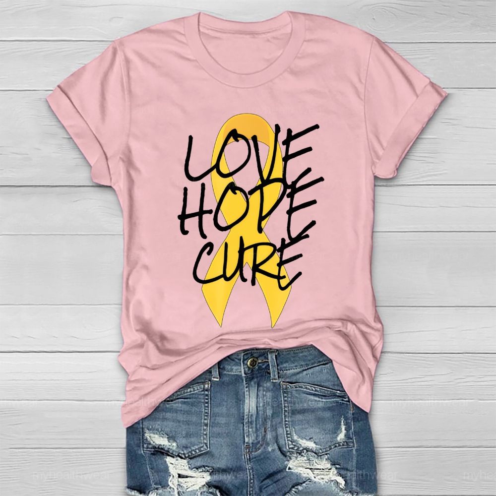 Love Hope Cure Gold Ribbon Healthwear T-shirt