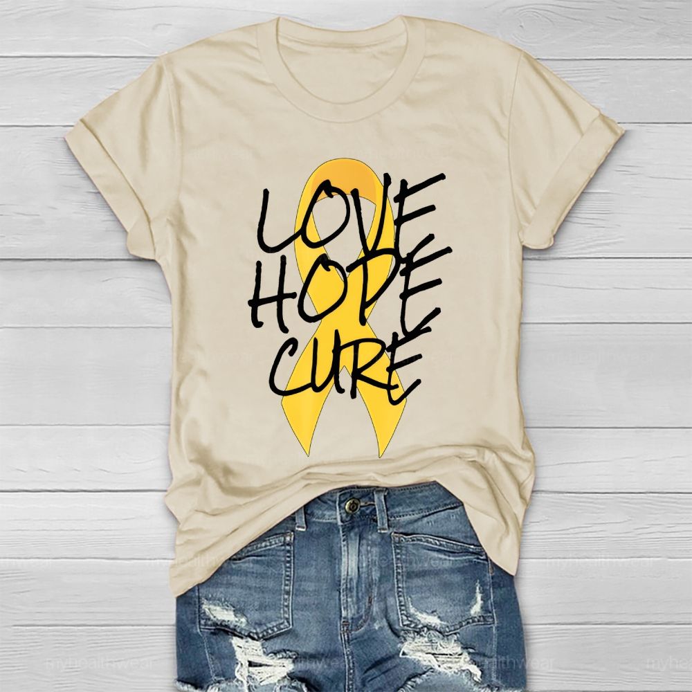 Love Hope Cure Gold Ribbon Healthwear T-shirt
