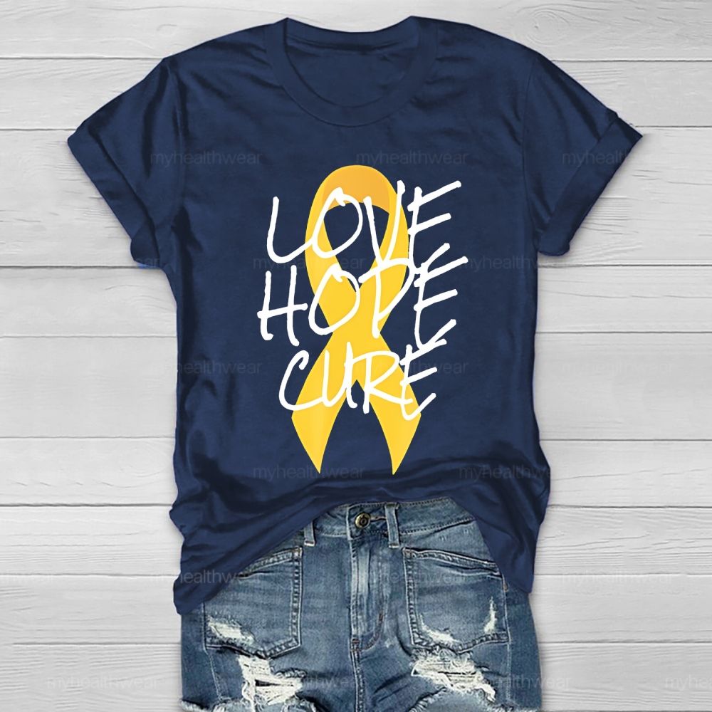 Love Hope Cure Gold Ribbon Healthwear T-shirt