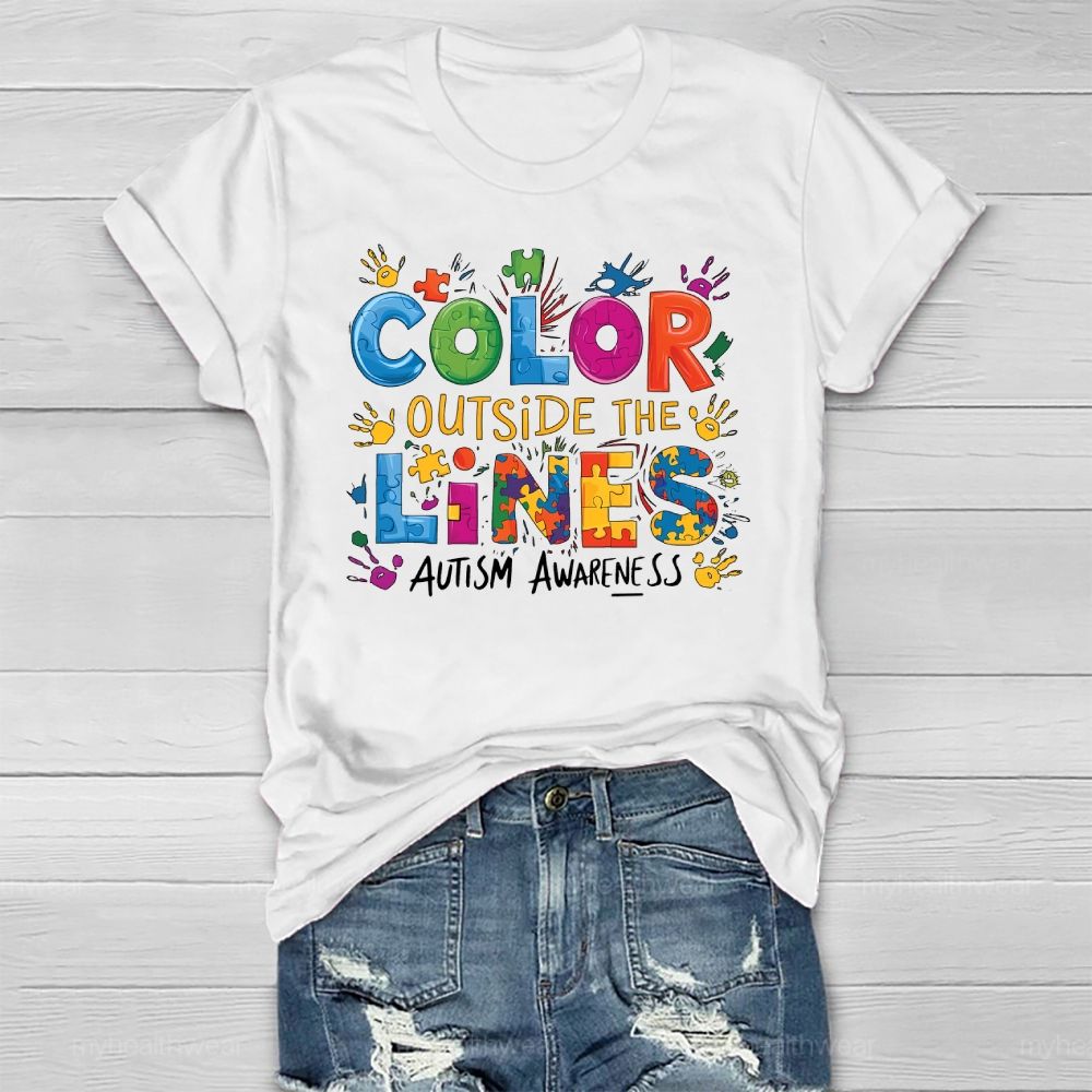 Color Outside The Lines Autism Awareness  Healthwear T-shirt