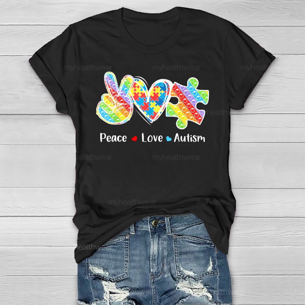 Peace Love Autism Awareness  Healthwear T-shirt