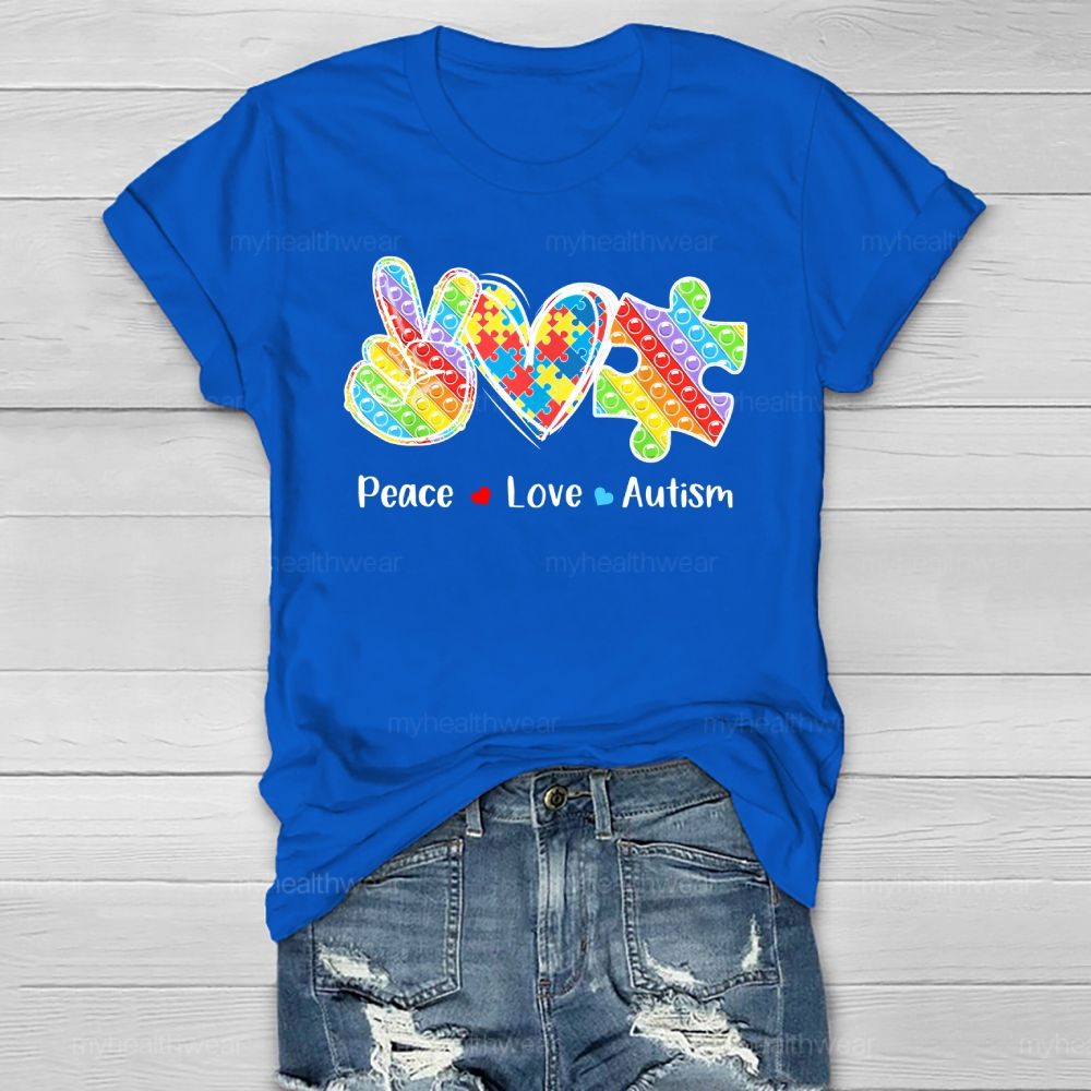 Peace Love Autism Awareness  Healthwear T-shirt