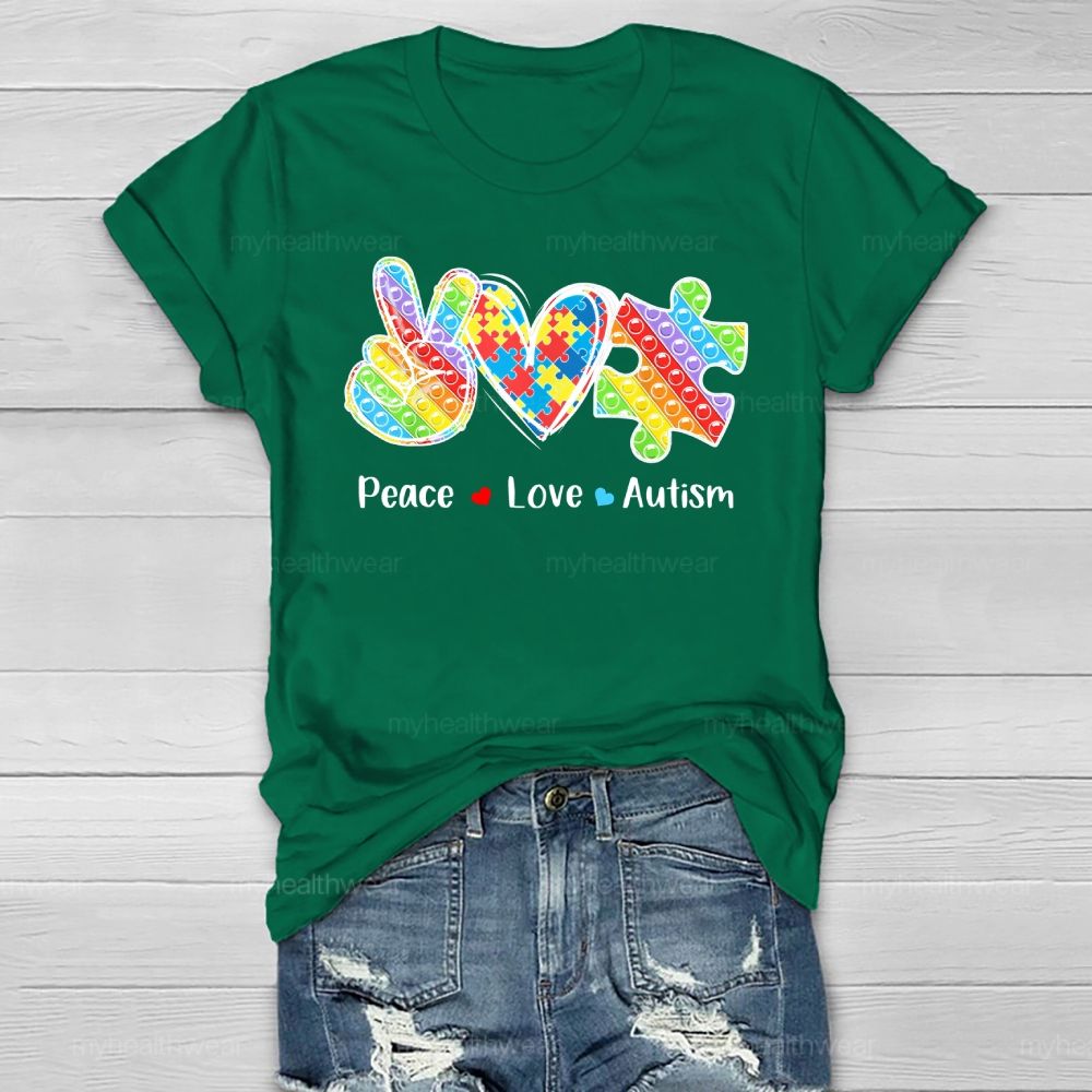 Peace Love Autism Awareness  Healthwear T-shirt