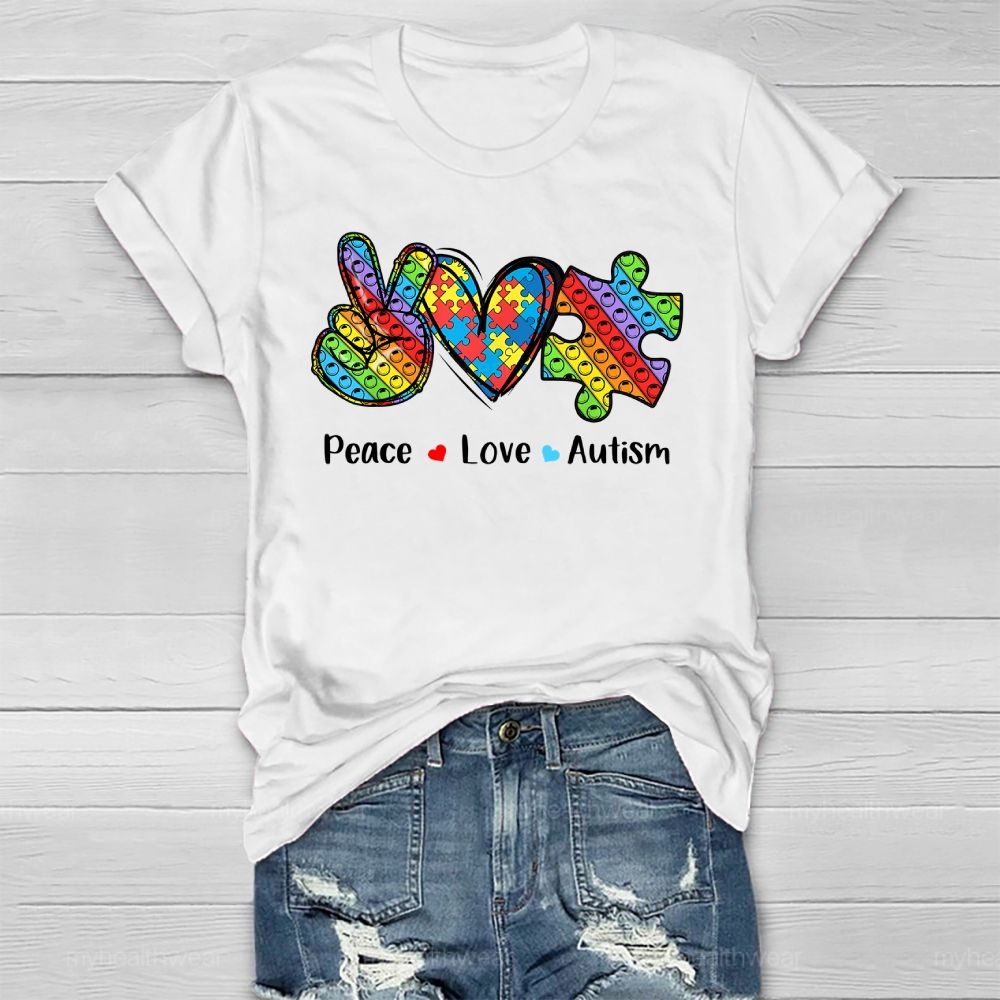 Peace Love Autism Awareness  Healthwear T-shirt