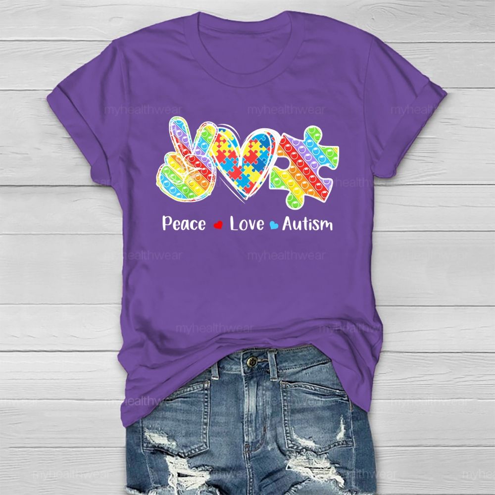 Peace Love Autism Awareness  Healthwear T-shirt