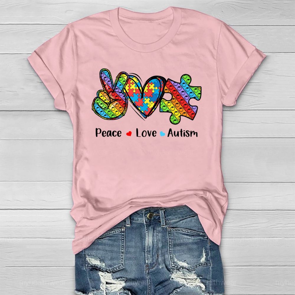 Peace Love Autism Awareness  Healthwear T-shirt