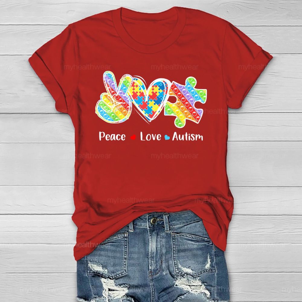 Peace Love Autism Awareness  Healthwear T-shirt