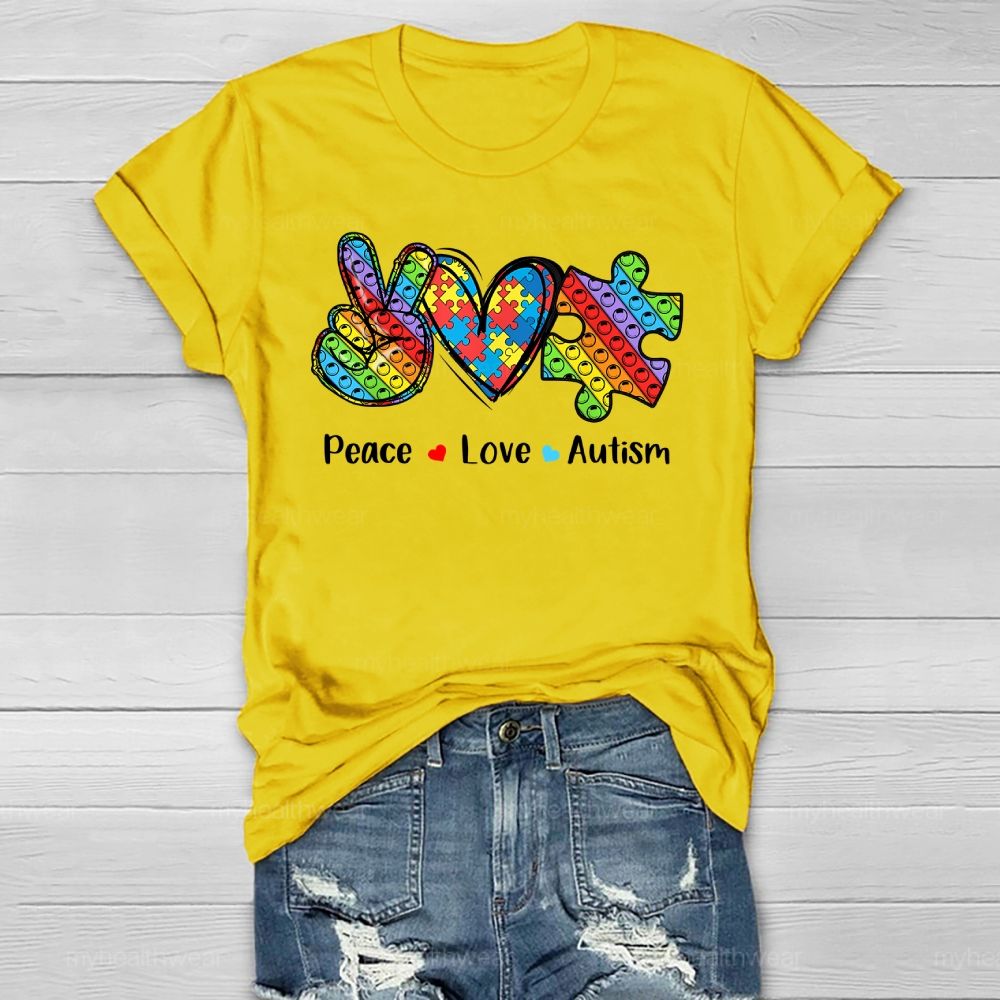 Peace Love Autism Awareness  Healthwear T-shirt