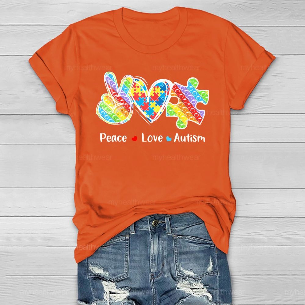 Peace Love Autism Awareness  Healthwear T-shirt