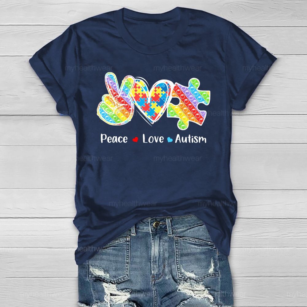Peace Love Autism Awareness  Healthwear T-shirt
