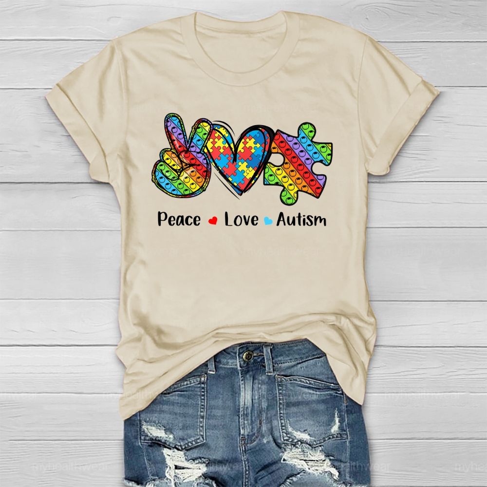 Peace Love Autism Awareness  Healthwear T-shirt