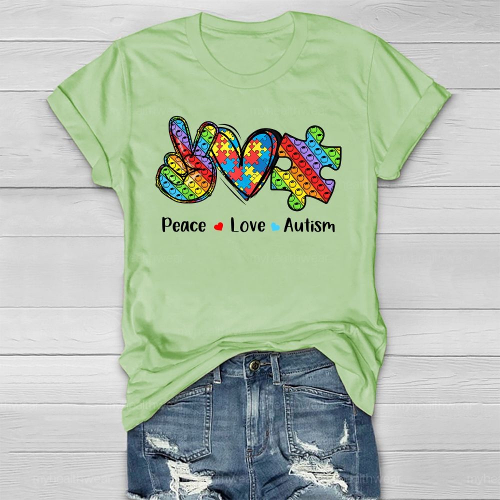 Peace Love Autism Awareness  Healthwear T-shirt