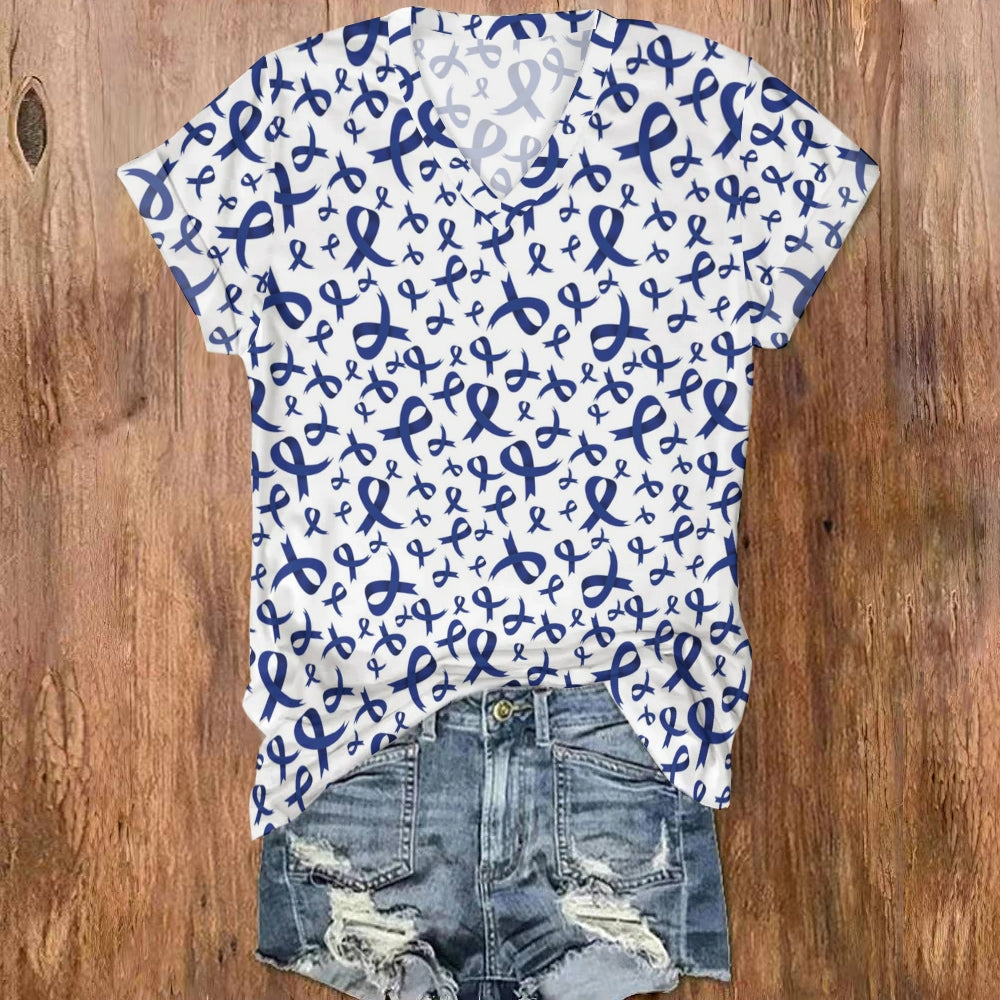 Blue Ribbon V Neck T-shirt