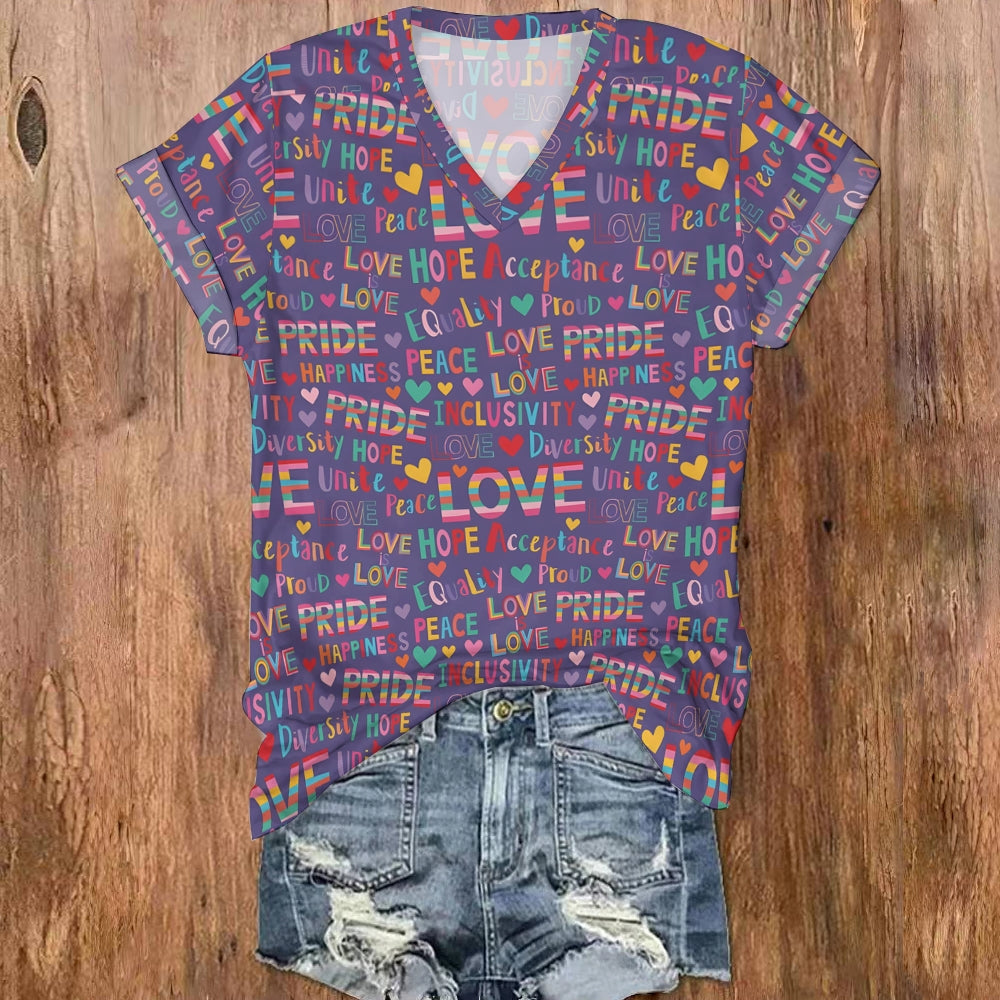 Love Happiness Pride V Neck T-shirt