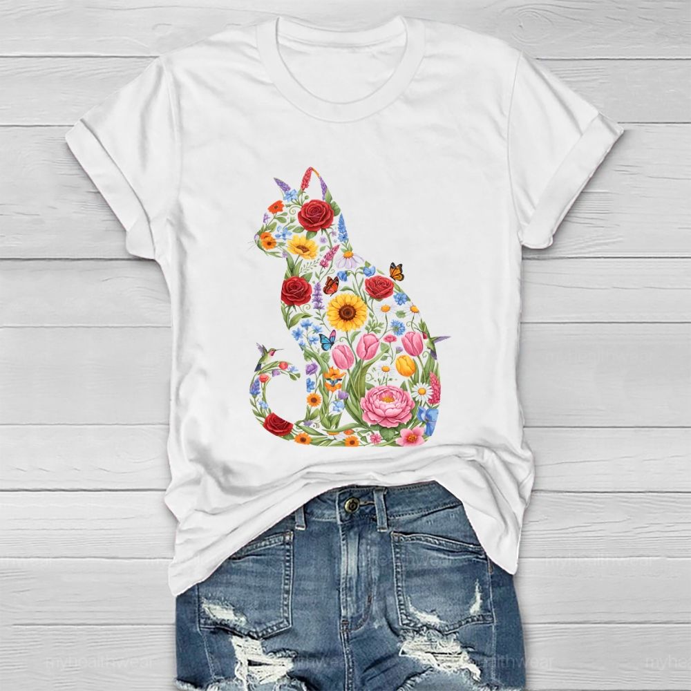 Cat Flowers Butterfly Healthwear T-shirt